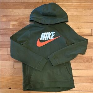 Nike Green Hoodie with Orange Swoosh and White Logo